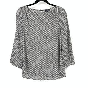 The Limited Popover Blouse Womens Size Medium Tall Black White Diamond Print NEW